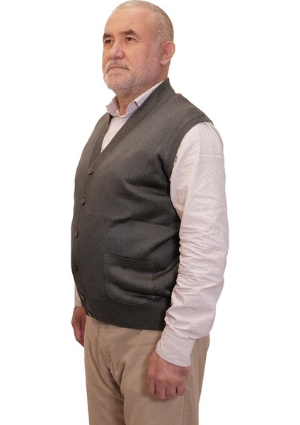 Erkek Haki Baba Yeleği Önden Zarif Düğmeli Klasik Çift Cepli Rahat Kesim Ince Yün Triko fırsatları