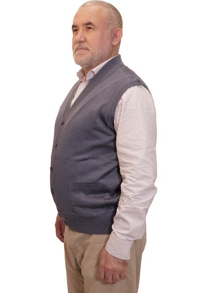 Erkek Mavi Baba Yeleği Önden Zarif Düğmeli Klasik Çift Cepli Rahat Kesim Ince Yün Triko fiyatları