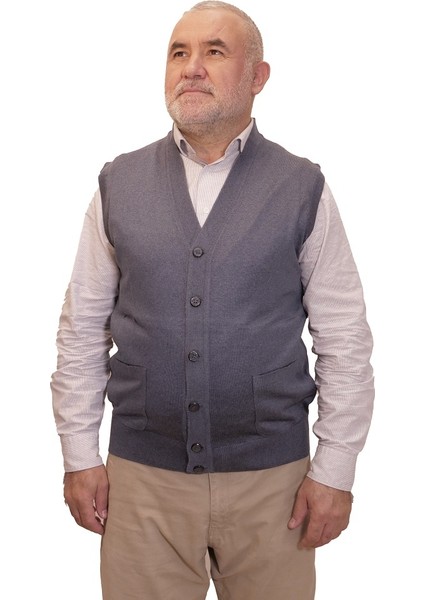 Erkek Mavi Baba Yeleği Önden Zarif Düğmeli Klasik Çift Cepli Rahat Kesim Ince Yün Triko modelleri