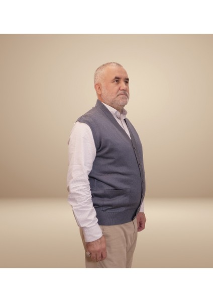 Erkek Mavi Baba Yeleği Önden Zarif Düğmeli Klasik Çift Cepli Rahat Kesim Ince Yün Triko fırsatları