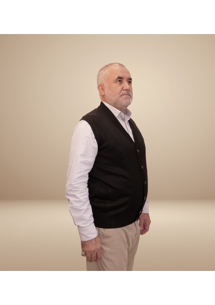 Erkek Siyah Baba Yeleği Önden Zarif Düğmeli Klasik Çift Cepli Rahat Kesim Ince Yün Triko fırsatları