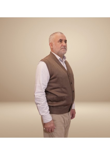 Erkek Kahverengi Baba Yeleği Önden Zarif Düğmeli Klasik Çift Cepli Rahat Kesim Ince Yün Triko fırsatları