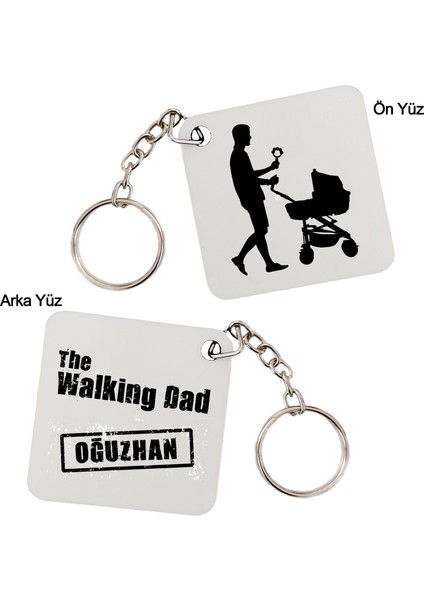 Babalar Günü Hediyesi - Walking Dad Isim Baskılı Anahtarlık