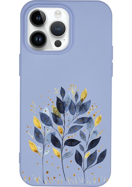 iPhone 14 Pro Max Uyumlu Mavi Yaprak Desenli Premium Silikonlu Lansman Telefon Kılıfı