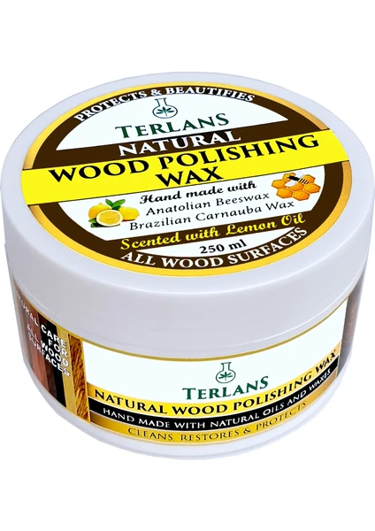 Terlans Doğal Ahşap Koruyucu Parlatıcı Vaks, 250 ml Üstün Koruma + Mikrofiber Bez Natural Wood Polishing Wax