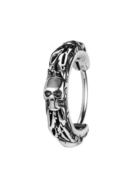 Kurukafa Vintage Geçirmeli Gotik Skull Halka 316L Erkek Çelik Küpe (Tekli)