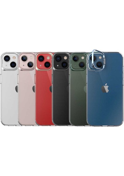 Apple iPhone 14 Plus Kapak Lens Standlı Sararmaz Şeffaf Silikon Kılıf - Mavi