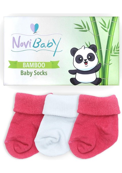 3'lü Bambu Yenidoğan Bebek Çorabı I White Candy I 0-6 Ay