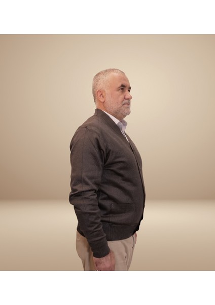 Erkek Füme Baba Hırkası Önden Zarif Düğmeli Klasik Çift Cepli Rahat Kesim Ince Yün Triko fırsatları