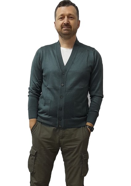 Erkek Haki Baba Hırkası Önden Zarif Düğmeli Klasik Çift Cepli Rahat Kesim Ince Yün Triko fiyatları