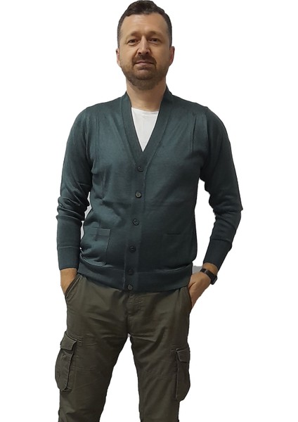 Erkek Haki Baba Hırkası Önden Zarif Düğmeli Klasik Çift Cepli Rahat Kesim Ince Yün Triko modelleri