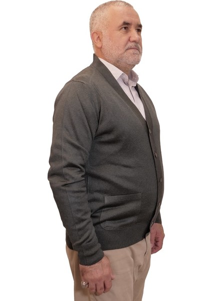 Erkek Haki Baba Hırkası Önden Zarif Düğmeli Klasik Çift Cepli Rahat Kesim Ince Yün Triko indirimleri