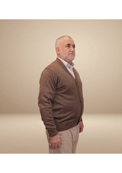 Erkek Kahverengi Baba Hırkası Önden Zarif Düğmeli Klasik Çift Cepli Rahat Kesim Ince Yün Triko fırsatları