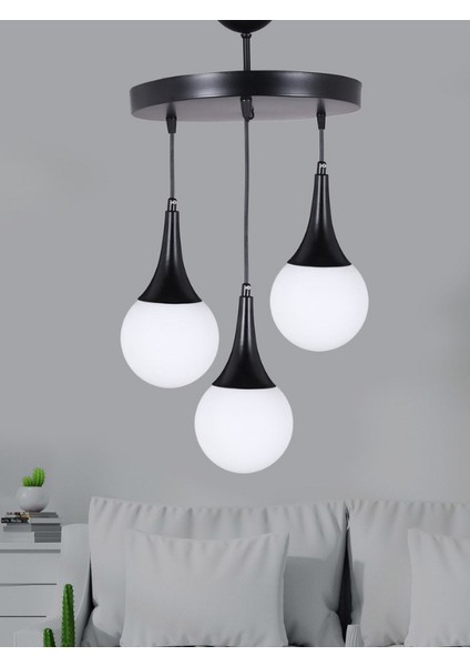 Damla 3'lü Siyah Avize