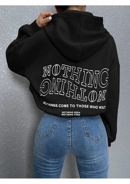 Kadın Ters Düz Nothing Baskılı Oversize Sweatshirt