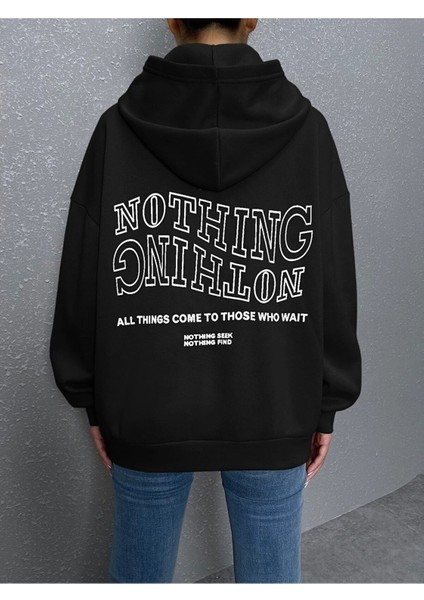 Kadın Ters Düz Nothing Baskılı Oversize Sweatshirt fırsatları