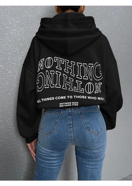 Kadın Ters Düz Nothing Baskılı Oversize Sweatshirt indirimleri