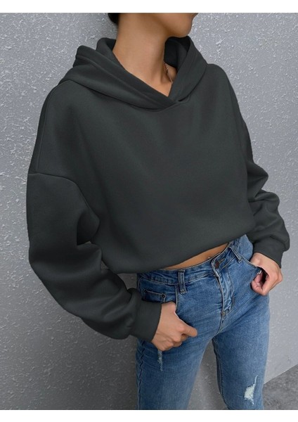 Kadın Ters Düz Nothing Baskılı Oversize Sweatshirt