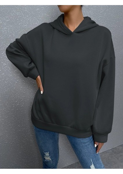 Kadın Ters Düz Nothing Baskılı Oversize Sweatshirt