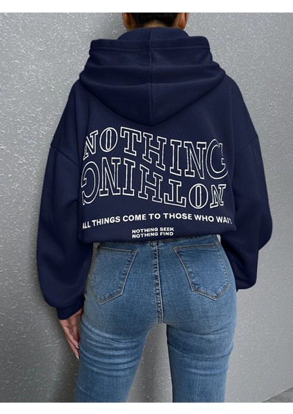 Kadın Ters Düz Nothing Baskılı Oversize Sweatshirt