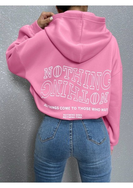 Kadın Ters Düz Nothing Baskılı Oversize Sweatshirt