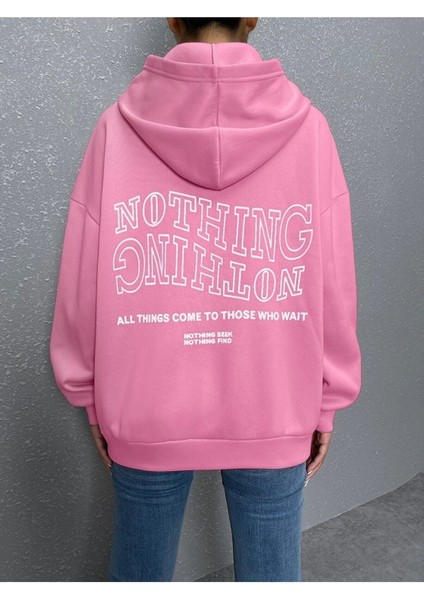 Kadın Ters Düz Nothing Baskılı Oversize Sweatshirt