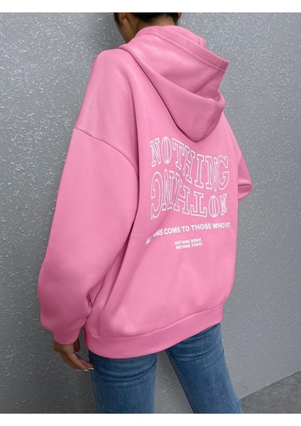 Kadın Ters Düz Nothing Baskılı Oversize Sweatshirt