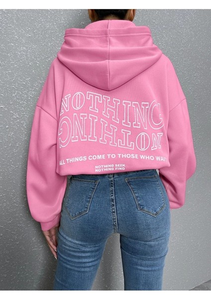 Kadın Ters Düz Nothing Baskılı Oversize Sweatshirt