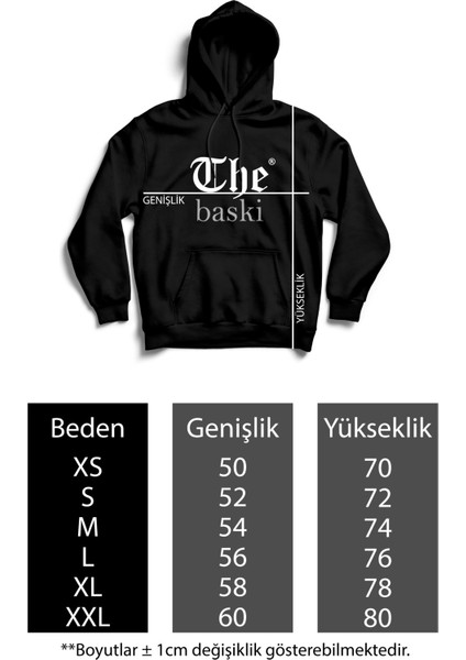 The Baskı Unisex Siyah Ön Kaldıran Motorcu Baskılı Kanguru Cepli Kapüşonlu Hoodie