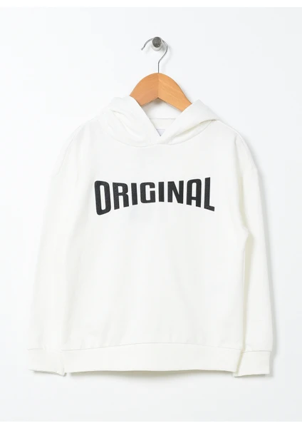 Baskili Kız Çocuk Ekru Sweatshirt Original Girl