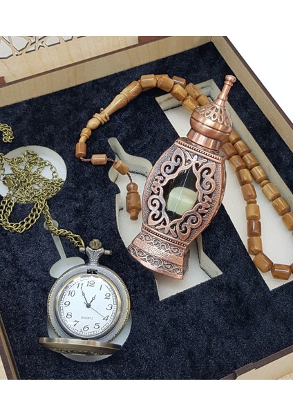 Ahşap Lüks Kutulu-Hediyelik Parfüm Set-(Koku-Saat-Tesbih) -Beyaz fiyatları