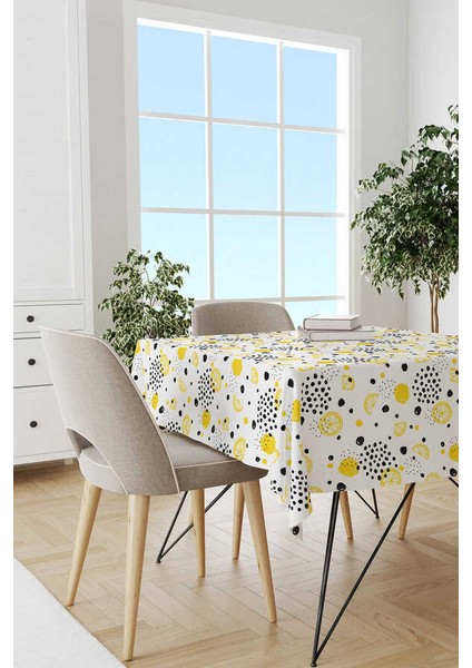 Limonlu Sarı Yeşil Dijital Baskılı Masa Örtüsü