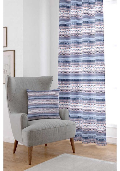 Mavi Geometrik Çizgili Dijital Baskılı Perde Cgh490-Pr