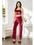 Kadife Saten 3'lü Kadın Crop'lu Pijama Takımı - 2050 4