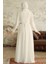 Tesettürlü Abiye Elbise - Drape Detaylı Ekru Tesettür Abiye Elbise 5737E 3