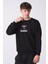 Erkek Siyah Oversize Fit Bisiklet Yaka Baskılı Içi Yumuşak Tüylü Sweatshirt RF0202 4