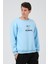 Erkek Açık Mavi Oversize Fit Bisiklet Yaka Baskılı Içi Yumuşak Tüylü Sweatshirt RF0202 2