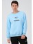 Erkek Açık Mavi Oversize Fit Bisiklet Yaka Baskılı Içi Yumuşak Tüylü Sweatshirt RF0202 3
