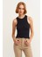 Kadın Siyah Fitilli T-Shirt Halter Yaka Örme Atlet 1