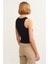 Kadın Siyah Fitilli T-Shirt Halter Yaka Örme Atlet 4