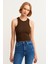 Kadın Koyu Kahve Fitilli T-Shirt Halter Yaka Örme Atlet 1