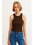 Kadın Koyu Kahve Fitilli T-Shirt Halter Yaka Örme Atlet 3