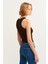 Kadın Koyu Kahve Fitilli T-Shirt Halter Yaka Örme Atlet 4