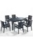 Rattan Masa Takımı 90x150 Camlı Masa 6 Kişilik Sandalye Seti Bahçe Balkon Teras Takımı Antrasit 1