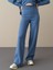 Kadın Mavi Regular Fit Triko Pantolon 2