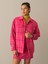 Kadın Fuşya Oversize Ekose Mont 2