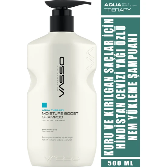 Kuru Ve Kırılgan Saçlar Için Hindistan Cevizi Yağı Özlü Nem Yükleme Şampuanı - Vasso Aqua 500 ml