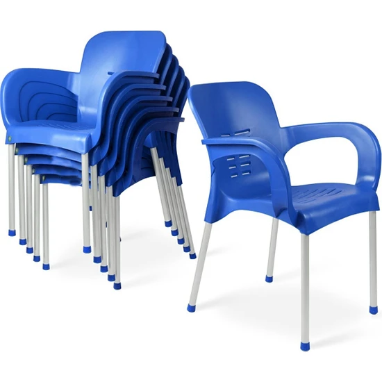 Almina Plastik Sandalye Metal Ayaklı Bahçe Balkon ve Teras Sandalyesi 6 Adet