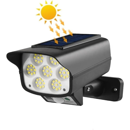 Gaman Solar Bahçe Lambası Sahte Güvenlik Kamerası Görünümlü Güneş Enerjili Dış Mekan 63 LED Siyah