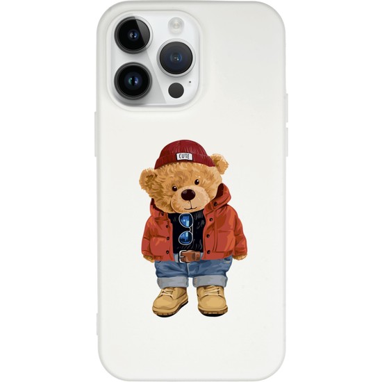 Moodcase iPhone 14 Pro Max Uyumlu Teddy Bear Desenli Premium Silikonlu Lansman Telefon Kılıfı